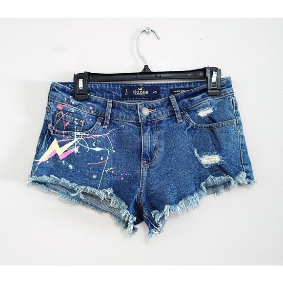 Hollister Size 3 Low  Rise Short Short Denim Shorts Splatter Paint Cut Offs - Picture 1 of 4